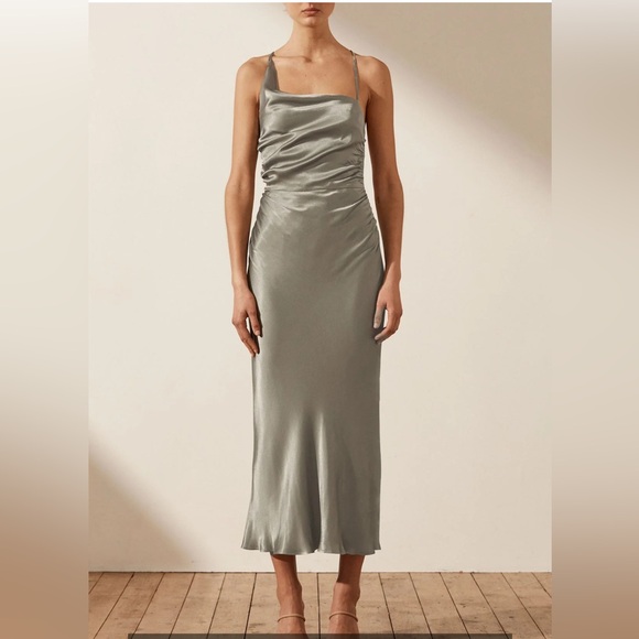 knee length dresses for ladies La Lune Cowl Neck Midi Dress | Lemon | Dresses